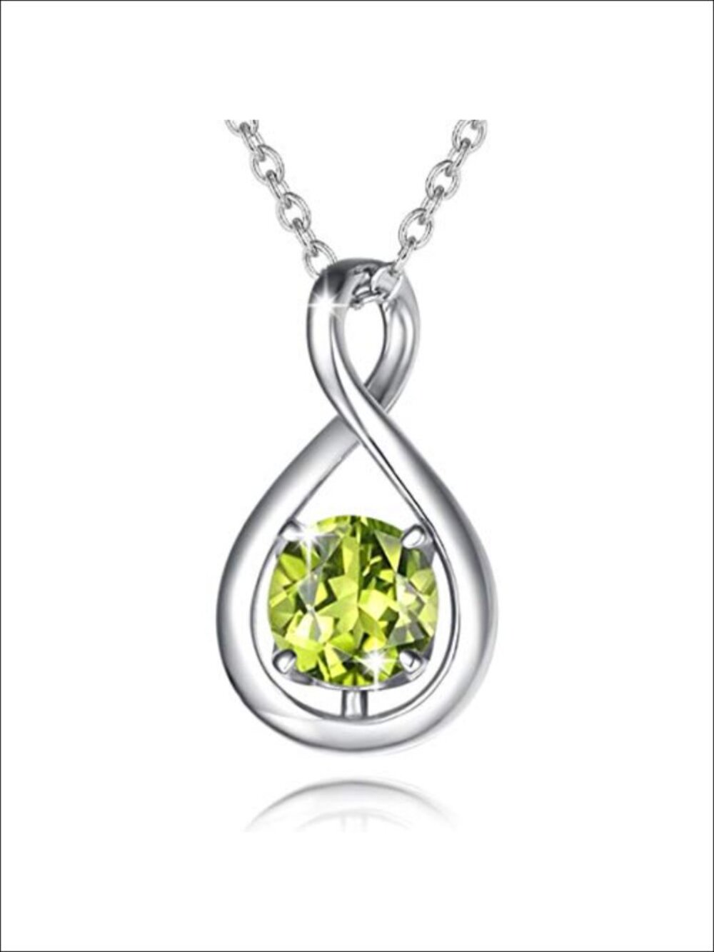 Sterling Silver Infinity Birthstone Necklace Pendant Peridot 16-18 inch